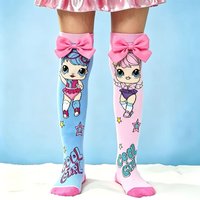 1 pair of three-dimensional bow girls' knee socks cartoon printed pink blue girls' knee socks