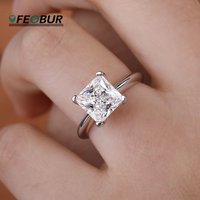 FEOBUR 1-4CT Princess Cut Moissanite Ring for Women Silver S925 Sparkling Solitaire Diamond Engagement Wedding Band Jewelry GRA