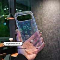 Gradient Laser Love Heart Pattern Clear Phone Case For Google Pixel 10 9 Pro XL 9A 8 Pro 8A Glitter Transparent Shockproof Cover