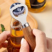 1pc Stainless Steel Beer Bottle Opener with Solid Wood Handle Creative Home Bar Essential Tool for Household Use