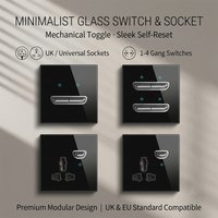 Black Glass Light Switch EU UK Standard 16A Wall Socket Retro Mechanical Toggle Reset Switch 1/2/3/4 Gang Dual USB Socket