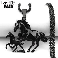 Big Horse With Pony Pendant Necklace for Women Men Stainless Steel Animal Running Horse Hollow Necklaces Jewelry Birthday Gifts