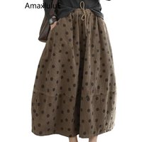 Amax luluE 2024 Womens Winter Luxury Dot Clothes Fashion Loose Corduroy Ladies Elegant Skirt Leisure Classic Elastic Streetwear