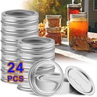 24 Pcs Mason Jar Lids, 70/86MM Regular Mouth Canning Lids and Bands, Reusable Safe Leakproof Lids with Silicone Seal Rings
