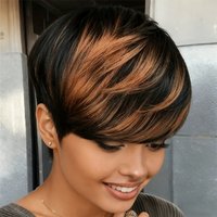 Brazilian Human Hair Wigs with a Short Pixie Cut And Bangs Highlight Straight Wig for Women Full Machine-Made Wig