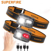 SUPERFIRE Mini Powerful LED Sensor Headlamp Rechargeable USB C Head Flashlight with Red Light for Camping Fishing and Emergency