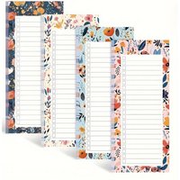 4pcs Magnetic Floral Self-Adhesive Notebooks, 1 Notebook/50 Sheets, Shopping List, To-Do Lists, Refrigerator Memo Board