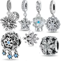 925 sterling silver Snowflake Dangle Charms Beads Fit Original Bracelet Bag Keychain Charms Beads Pendant Diy Women Jewelry Gift