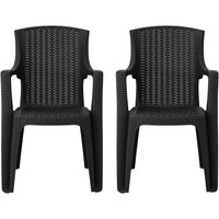 Stackable High-Back Plastic Rattan Garden Chairs - Graphite, Set of 2