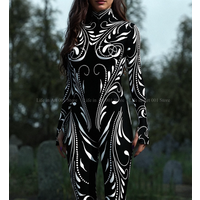 Holiday Women Mechanical Bodysuit Cosplay Cyber Punk Style Gothic Black White line Jumpsuit Cool Rave Halloween Party Suit