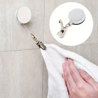 1PC Automatic Retractable Towel Rack No-Drill Self-Adhesive Wall Mounted Hand Towel Holder with Stainless Steel Cable Clamp