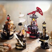 DIY Industrial City Oil Pumping Machine Model Assembly Kit Oil Rig Model with Lights Desktop Decor Movable Model Birthday Gift