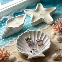 3pcs Ocean Series Silicone Molds, Starfish Conch Shell Trays Resin Molds Diy Crafts, Gypsum, Concrete, Candle Holder Molds