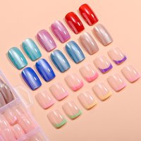 288Pcs Short Square French+Cat's Eye Fake Nails Glossy Solid Color Cat-Eyes Press On Nail Huge Capacity DIY Manicure False Tips