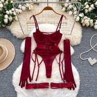 Women sexy Hotsweet Mesh Vintage Straps Bodysuits Chic Jumpsuits Slim Leg Rings women clothing
