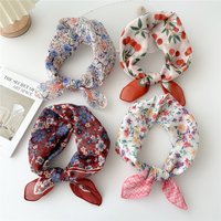 55cm Girls Cotton Linen Spring Summer Square Scarf for Women Korean Chic Headband Fashion Decorative Hairband Floral Neck Scarf image 4