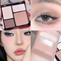 Four-color eyeshadow disc fine glitter pearlescent matte blue milk tea color mini eyeshadow student makeup