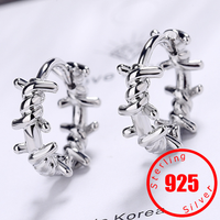 Real Stamp 925 Sterling Silver Hoop Earring Barbed Wire Ear Cuff Clip On Earrings Wedding Party Gift For Women Girl Teen Jewelry