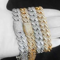 Nuoya Iced Out Cuban Chain Sparkling Inlay Mixed Cubic Zirconia Diamond 12mm 15mm Necklace Bracelet Hip hop Jewelry Wholesale