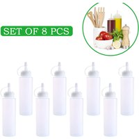 8-Pack Multipurpose Condiment Bottles For Dressing, More – Reusable Plastic Containers With Lids Dishwasher Safe By 8 Oz/240 Ml