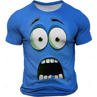 Summer New 3D Printed Funny Face T-shirt Fashionable Men's Holiday Short-sleeved Casual O-neck Loose T-shirt Streetwear