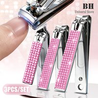 3Pcs/Set Nail Clipper Bling Rhinestone Handle Fingernail Toenail Clipper Cutters Fingernail Clipper Cutters Manicure Tools