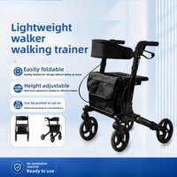 Foldable Aluminum 4 Wheel Rollator Walker for Elderly Lightweight Rehabilitation Mobility Hand Cart for Outdoor