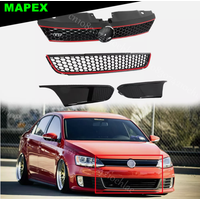 Front Grille Trim Gloss Black Honeycomb W/Chrome For 2011-14 VW Jetta Hex