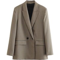 2025 New Women Fashion Double Breasted Plaid Blazer Coat Vintage Long Sleeve Flap Pockets Female Outerwear Chic Vestes Femme