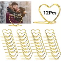 12-Pack Gold Cast Iron Heart-Shaped Table Number Holders,Elegant Card Holders for Weddings,Engagements,Events and Celebrations