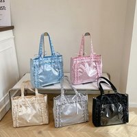 All-match PVC Transparent Itabag Ruched Ribbon Bow Tote Bag Shoulder Bag Large Capacity Nylon Handbag Travel