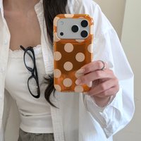 Summer Retro White Polka Dot Pattern Translucent Orange Shockproof Protective Phone Cover Case for iPhone 17 16 15 Pro Max