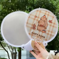 2 In 1 Cute Folding Fans With Reflector Portable Summer Round Beach Lawn Hand Fan Reusable Self-Timer Prop For Outdoor Travel