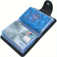 Stylish Black Faux Leather Wallet with 24 Card Slots - Compact Business Card Holder and Notepad, Neutral Design