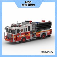 MOC New York Fire Brigade Engine 34 Model Building Blocks Car Series Technology Bricks DIY Assembly Toys Collection Display Gift