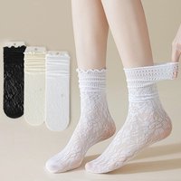 3 Pairs Women's Sunmmer Thin Ruffle Frilly Socks Breathable Lace Cute Princess Slouch Socks Flower Hollow Lolita Dress Socks