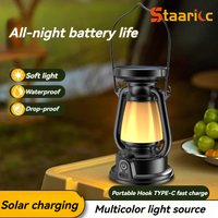 USB Rechargeable Camping Light Portable Camping Lanterns Hanging Tent Light 3000-5000K Stepless Dimming with Solar Charging
