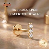 CANNER 1PC 14K Solid Gold Triple CZ G23 Titanium Piercing Flat Back Stud Earring Helix Tragus Cartilage Hypoallergenic Jewelry