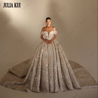 Julia Kui Custom Made Luxury Shiny Lace Puffy Ball Gown Wedding Dress Beading Embroidery Sweetheart Princess Bridal Gowns