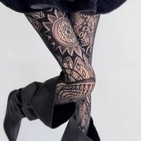 Vintage Totem Floral Fishnet Tights Gothic Big Flower Hollow Lace Pantyhose Y2K Alt Aesthetic See Through Mesh Pantyhose Women