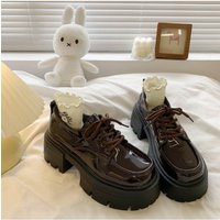Comemore Leather Platform Loafers Women Lace Up Oxford Shoes Woman Black Thick Bottom Women Mary Janes Chunky High Heel Pumps