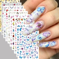 3D Butterfly Floral Nail Stickers Set Watercolor Butterflies Rose Flower Leaf Nail Art Decals Spring Summer Nail Decor 2/5/10pc