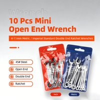 10Pcs 45# Steel Mini Ratchet Wrench Set 4-11mm Metric & Imperial Double Ended Open End Combination Hand Tools