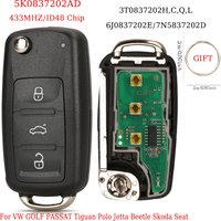 jingyuqin Remote Flip Key 434MHz ID48Chip For VW Volkswagen GOLF PASSAT Tiguan Polo Jetta Beetle Skoda Seat Car 5K0837202AD