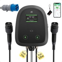 dé Dual Wallbox 2×7kW Typ 2 EV-Ladegerät mit 7m & 10m Kabeln 1-phasig 32A Mit OCPP1.6J DLB Dynamischer Lastverteilung 4,3 Zoll LCD-Touchscreen