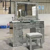 Crystal Shinny Mirrored Frame Decor Vanity Dresser Silver Glass Dressing Table For Bedroom Furniture