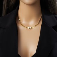 Chic Y2K White Shell Butterfly Curb Chain Necklace Gold Plated Stainless Steel Non Tarnish Women's Jewelry