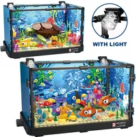Fishbowl Aquarium Series Building Blocks Sea Turtle Jellyfish Fish Tank With Light Seafloor Assemble Bricks Toy For Children Kid