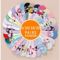 5/10/15/20 Double Set Sanrio Women's Sweet and Cute Cartoon Hello Kitty Kuromi Cinnamoroll My Melody Series Pattern Ship Socks