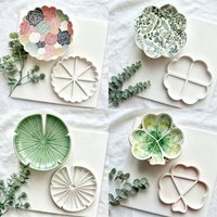 Daisy Shell Palm Leaf Flower Shape Clay Coaster Mould - DIY Polymer Clay Trinket Dish Cutter Handmade Plate Tray Mold